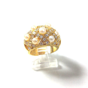 Pearl and CZ Ring Gold Cocktail Ring SZ 5 Fashion